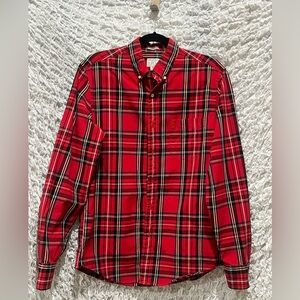 J. Crew Multicolor Boys FLEX SLIM FIT TARTAN RED Plaid Shirt, SIZE M